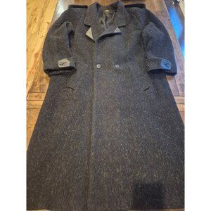 Vintage Fluid Wool Blend Double-Breasted Long Coat With Leather Accents